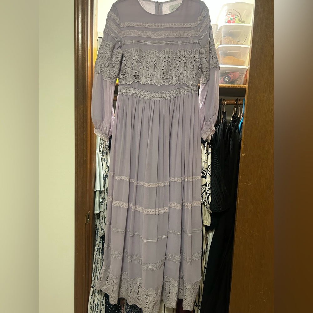 Dainty Jewells Lavender Long Sleeve Lace Dress